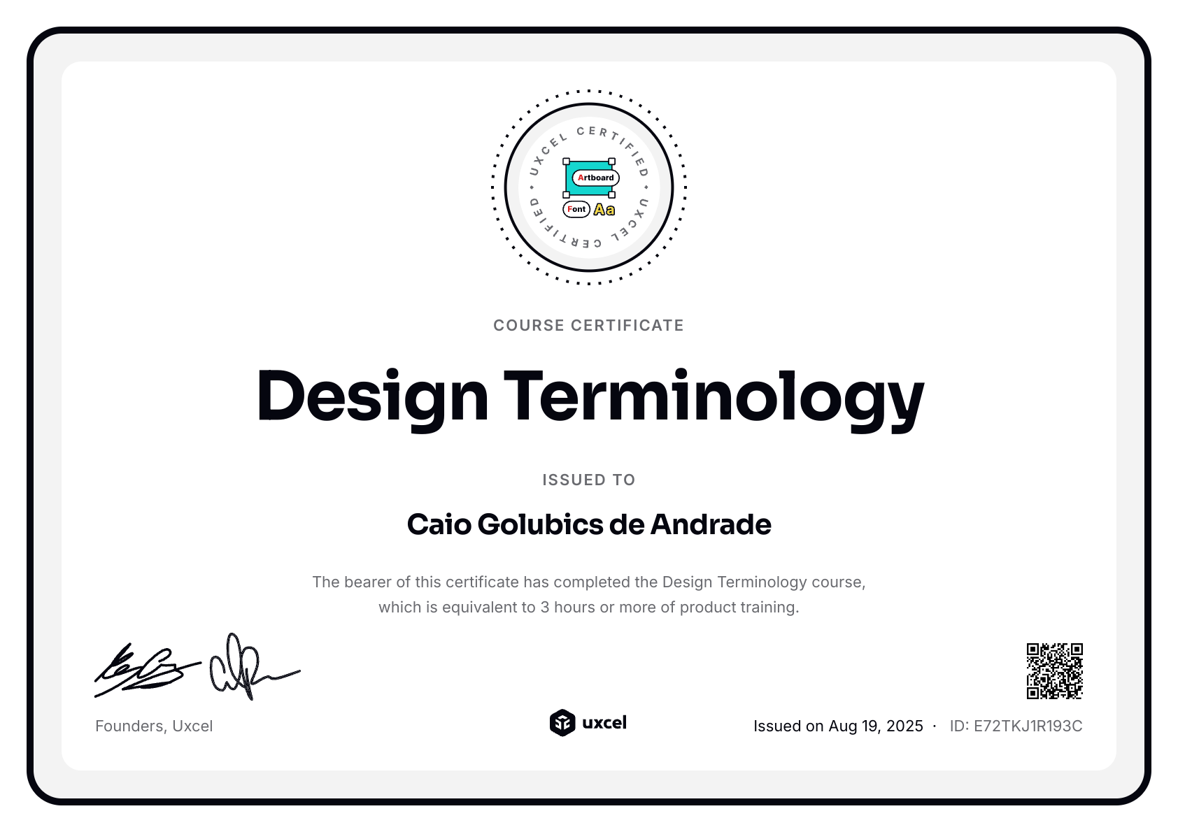 Caio Andrade's certificate